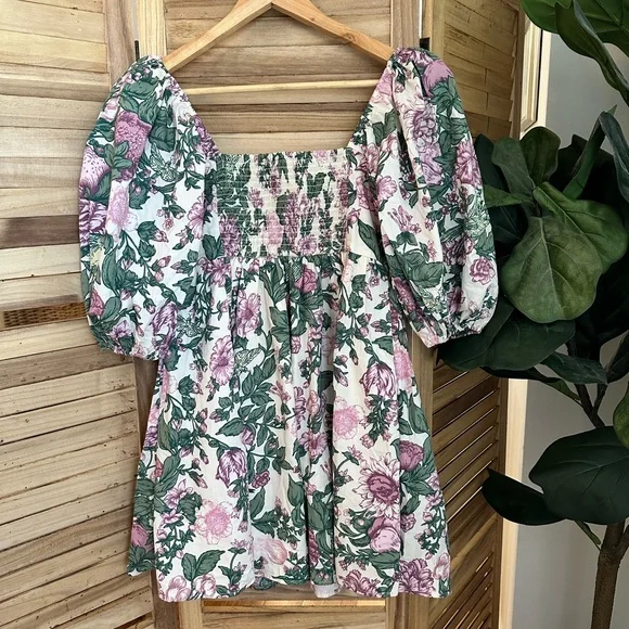 Abercrombie & Fitch Garden Floral Poplin Puff-Sleeve Mini Dress - Picture 10 of 10